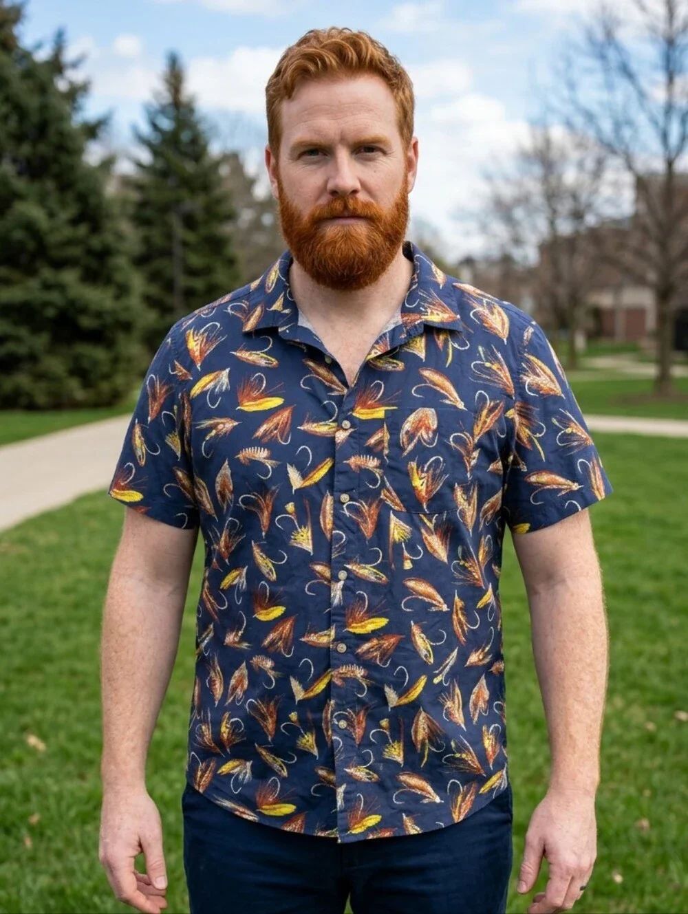The North Face Baytrail Fly Fishing Print Short Sleeve Button Shirt Men's XXL
